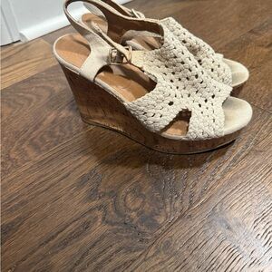 Candie's Beige Crochet Wedge Sandals
